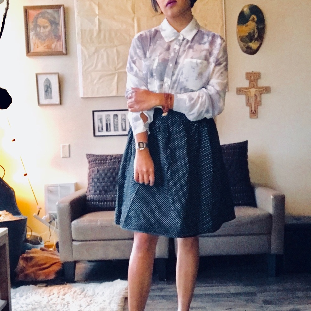 Sheer watercolor pattern blouse button up